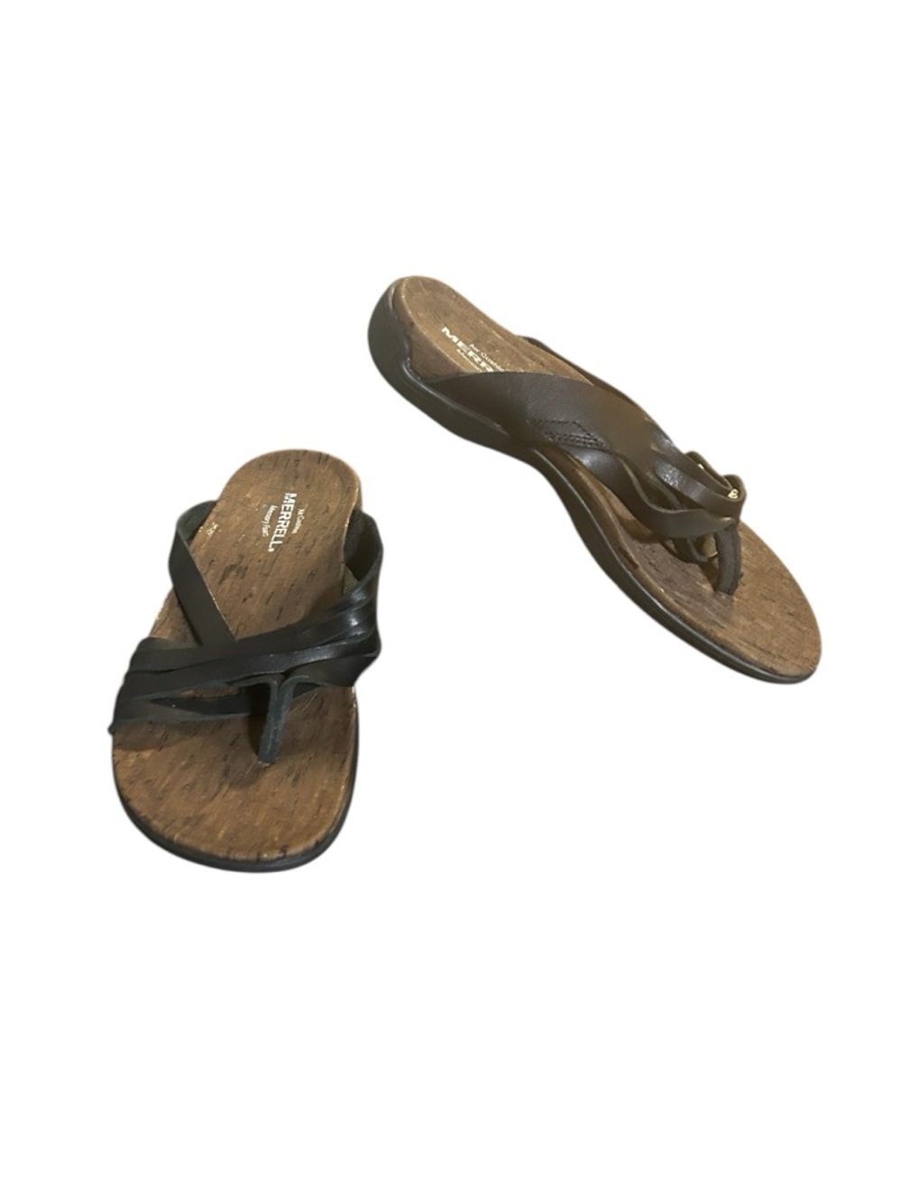 Merrell Black Leather Cross-Strap Thong Sandals Size 7